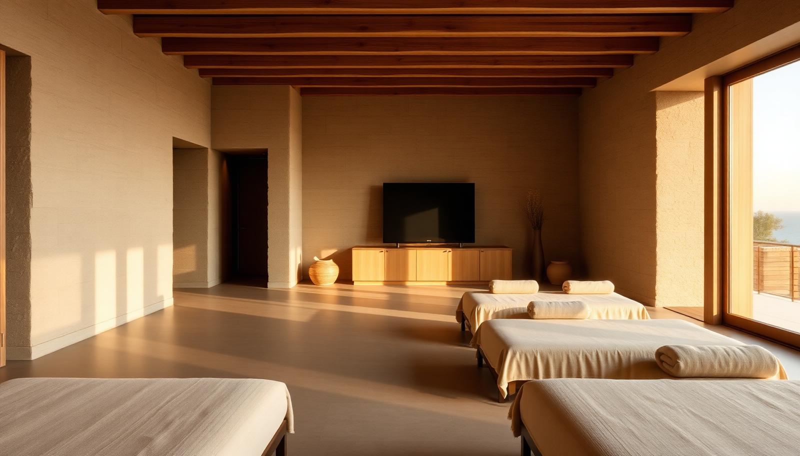 A calm resort wellness suite with a freestanding bath and soft natural light